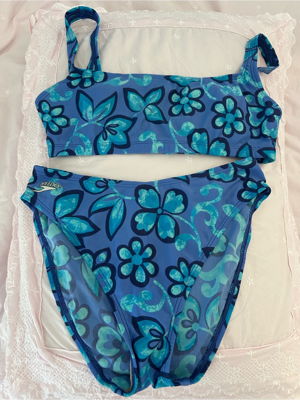 Vintage Blue Teal Floral Two-Piece Bikini